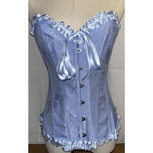 SZIVYSHI Sky Blue Overbust Corset Top Lace-Up Waist Cincher Bustier, Size S